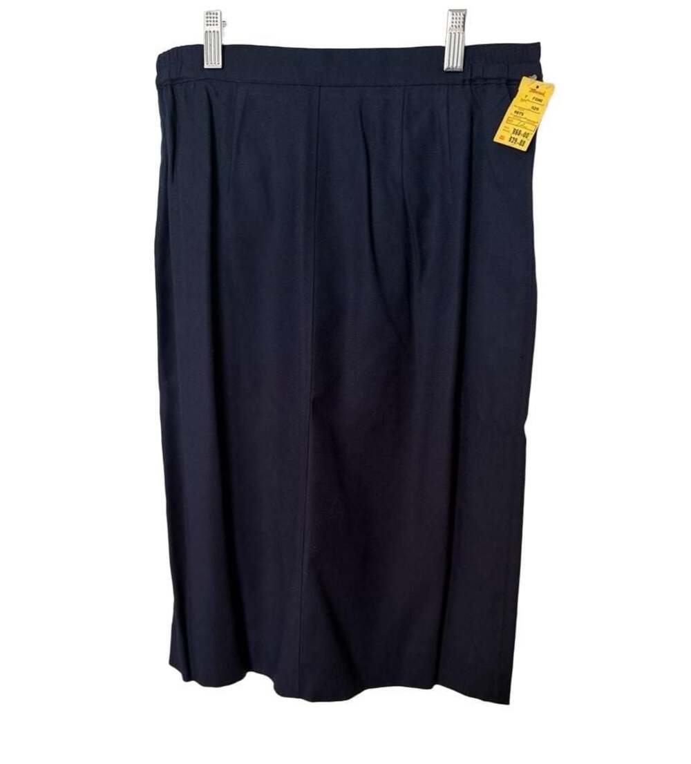 Schrader Separates Vintage Navy Blue Rayon Pleated Midi Skirt